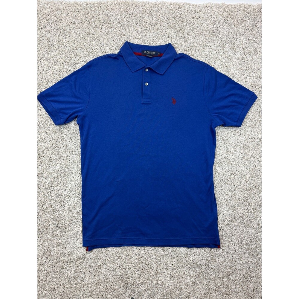 US Polo Assn Mens M Royal Blue Luxury Feel Polo Shirt Red Logo 100% Cotton